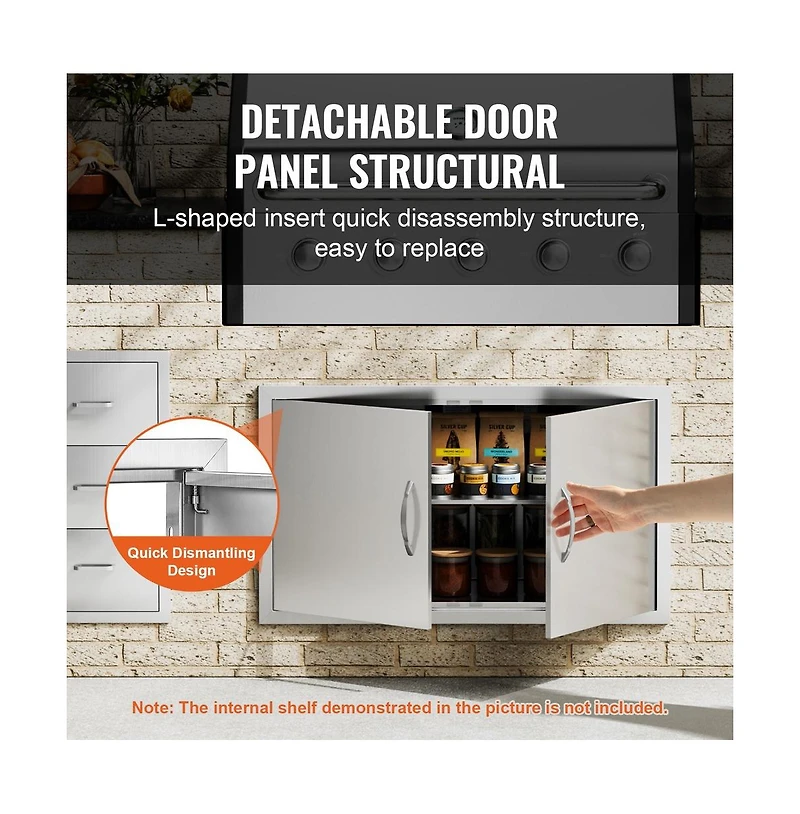 Sugift Bbq Access Door 36x21 in Double Outdoor Kitchen Door Stainless Steel Flush Mount