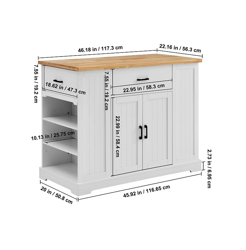 Sugift Kitchen Island Cart 46 in Wood Top Farmhouse Breakfast Bar Storage Cabinet