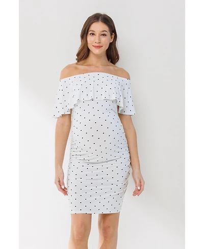 Hello Miz Maternity Polka Dot Off-The-Shoulder Ruffle Bodycon Dress
