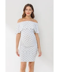 Hello Miz Maternity Polka Dot Off-The-Shoulder Ruffle Bodycon Dress