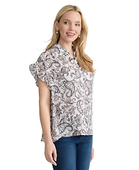 Jones New York Petite Printed Button-Front Top