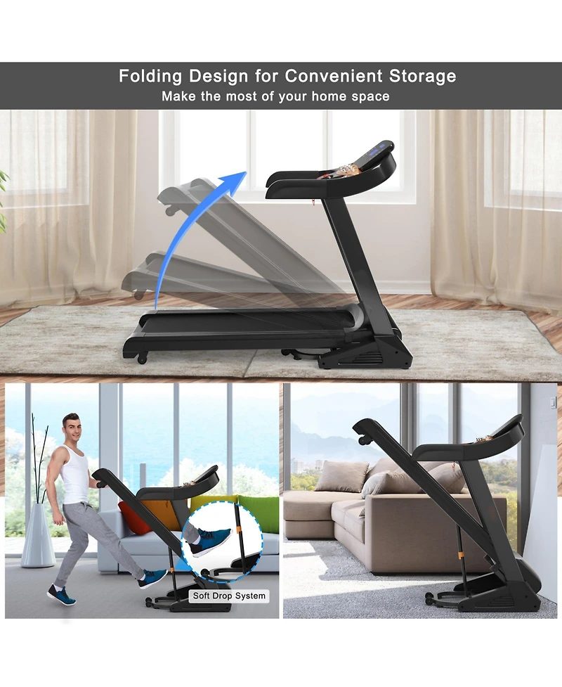 Folding Treadmill Auto Incline 12 Programs App Control Black