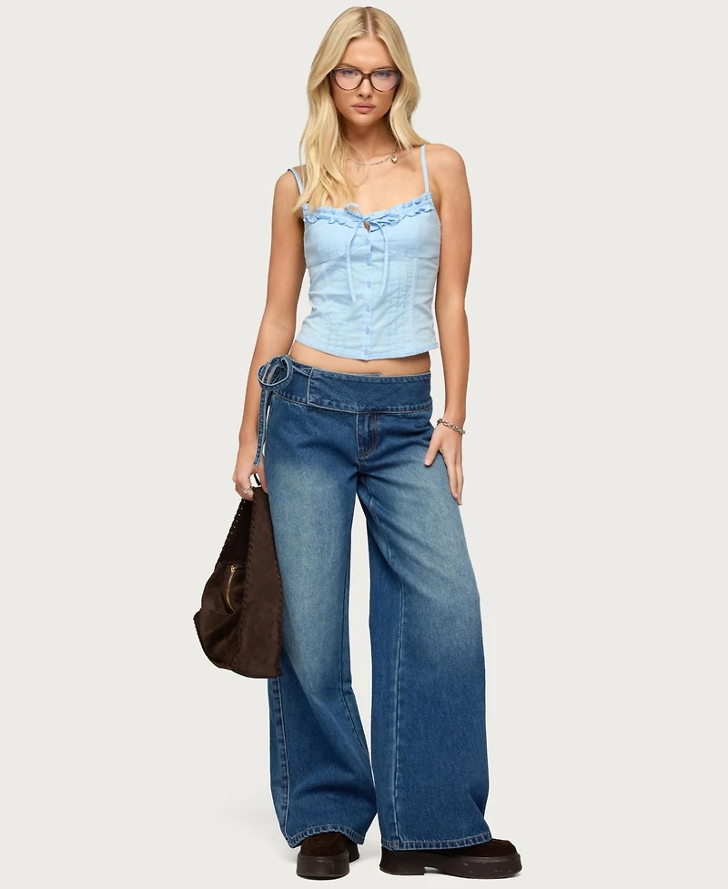 Edikted Women's Kerah Ruffle Button Tank Top