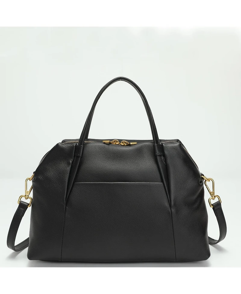 Susu Ava Pebbled Leather Satchel Bag for Women Top Handle Crossbody Purse Structured Medium Everyday Tote with Shoulder Strap