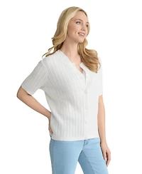 Jones New York Petite Short-Sleeve Pointelle Cardigan
