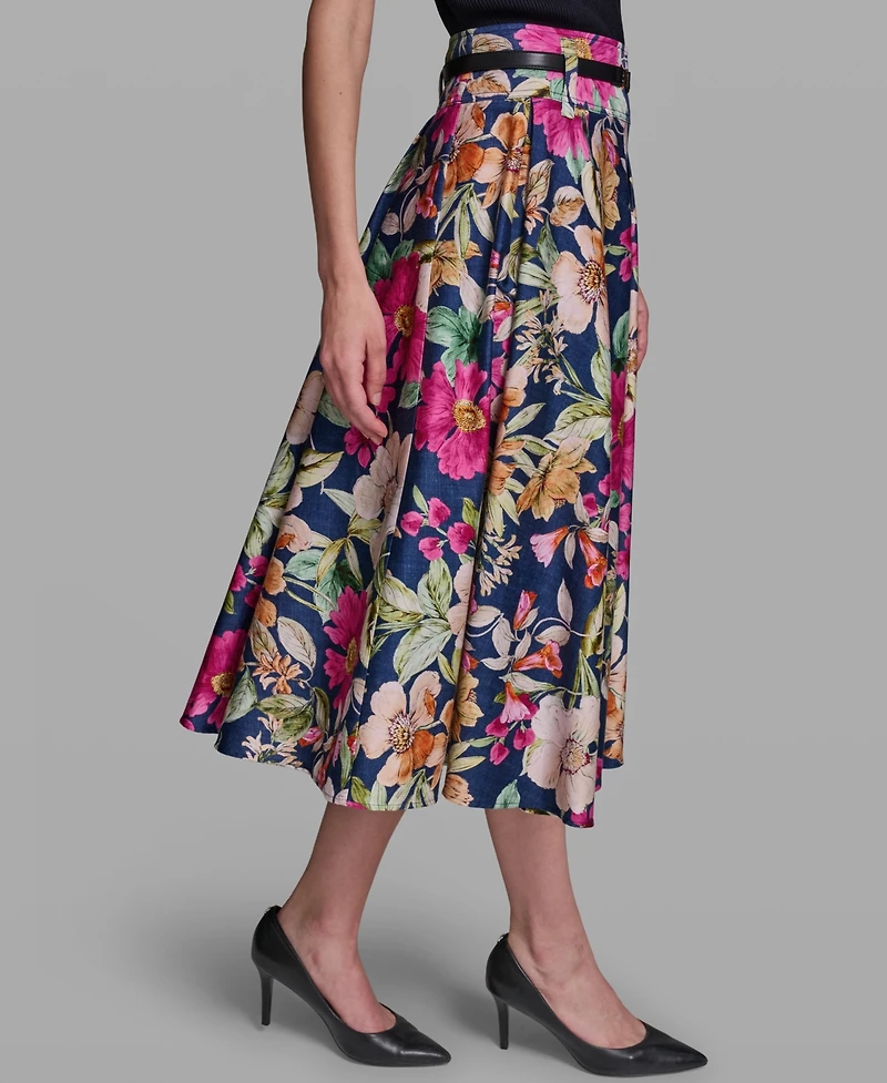 Karl Lagerfeld Paris Women's Printed Belted Midi Skirt