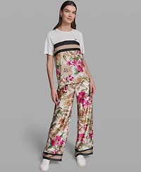 Karl Lagerfeld Paris Women's Short-Sleeve Mixed Media Print Knit Top