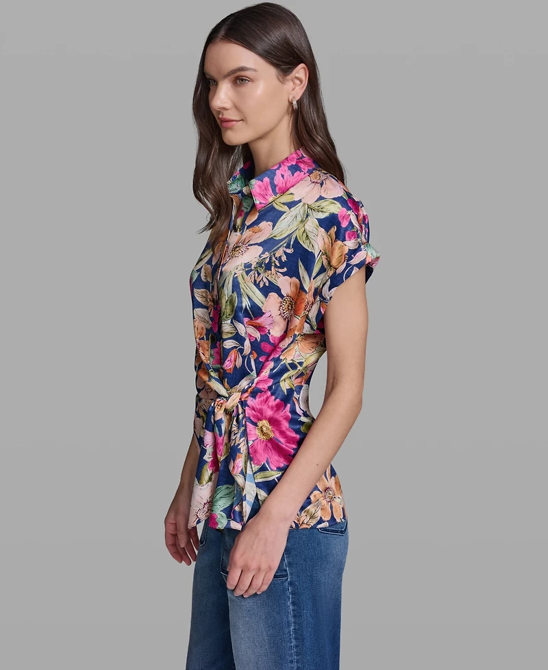 Karl Lagerfeld Paris Women's Short-Sleeve Side-Tie Blouse
