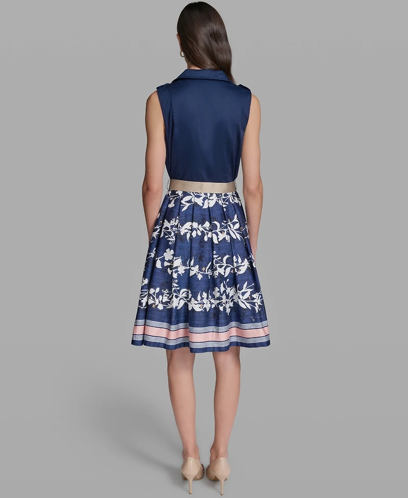 Karl Lagerfeld Paris Women's Sleeveless Collared Belted Dress
