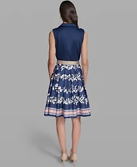 Karl Lagerfeld Paris Women's Sleeveless Collared Belted Dress