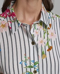 Karl Lagerfeld Paris Women's Short-Sleeve Bungee Woven Collared Top