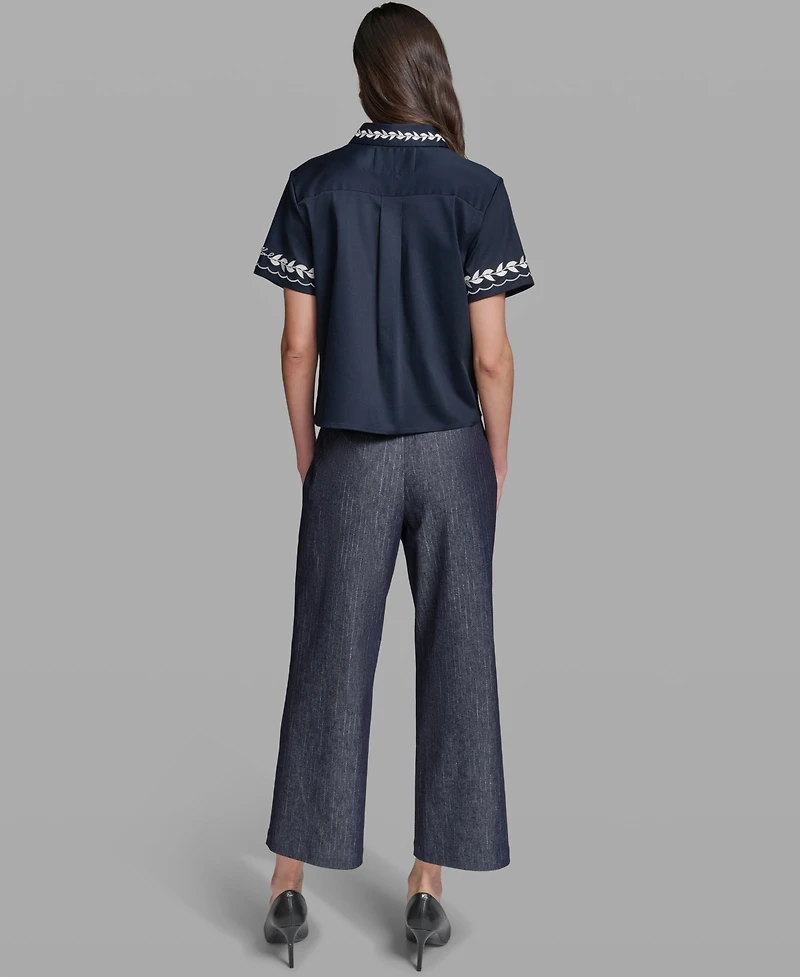 Karl Lagerfeld Paris Women's Short-Sleeve Embroidery Shirt