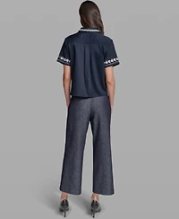 Karl Lagerfeld Paris Women's Short-Sleeve Embroidery Shirt