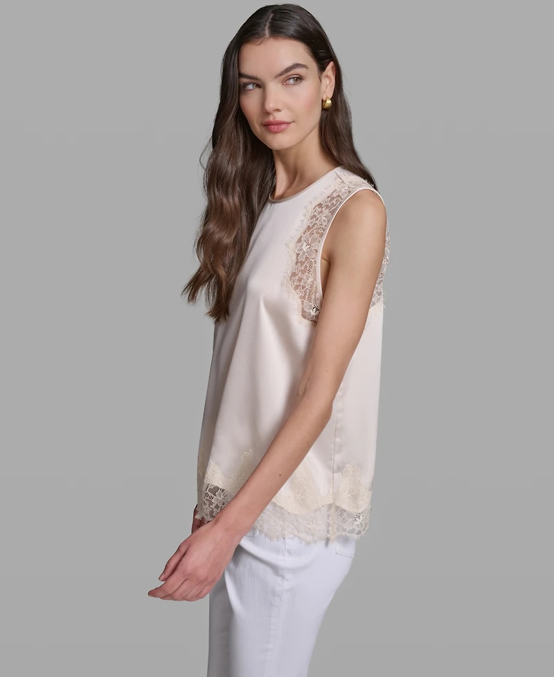 Karl Lagerfeld Paris Women's Sleeveless Lace Trim Cami Top