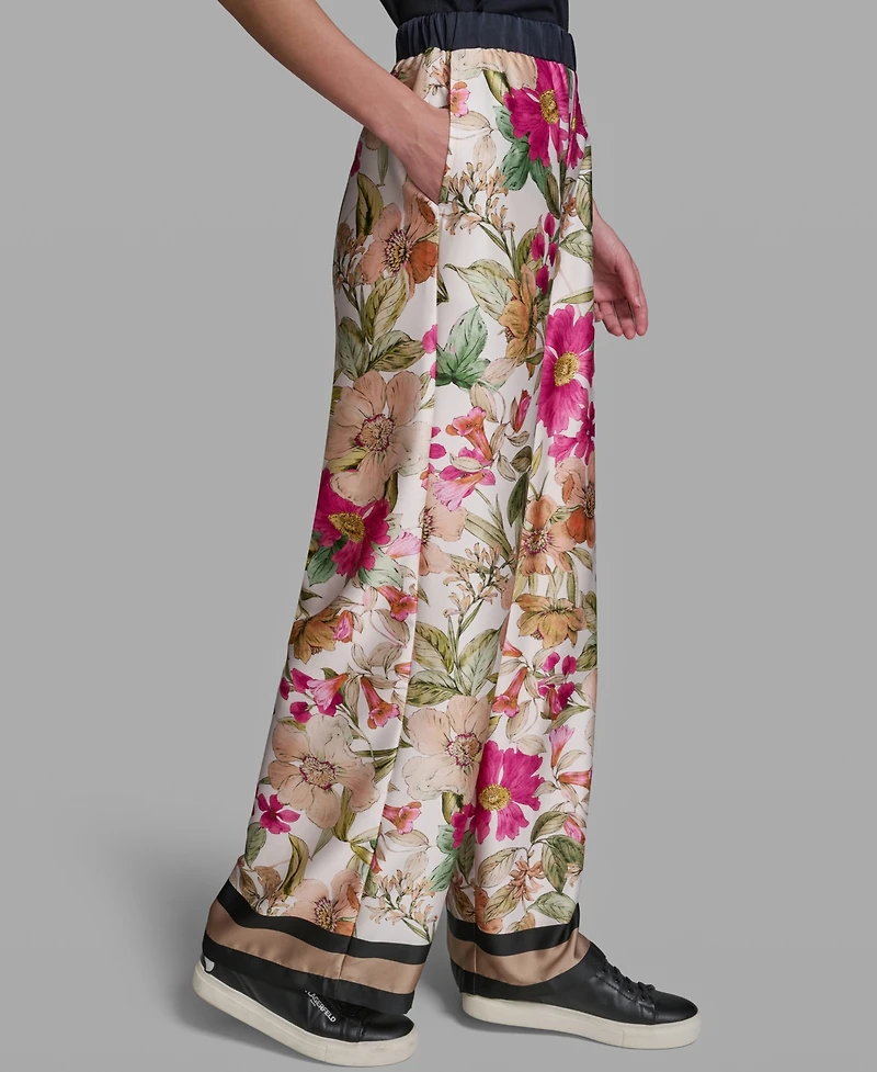 Karl Lagerfeld Paris Women's Soft Floral Print Pull-On Pants