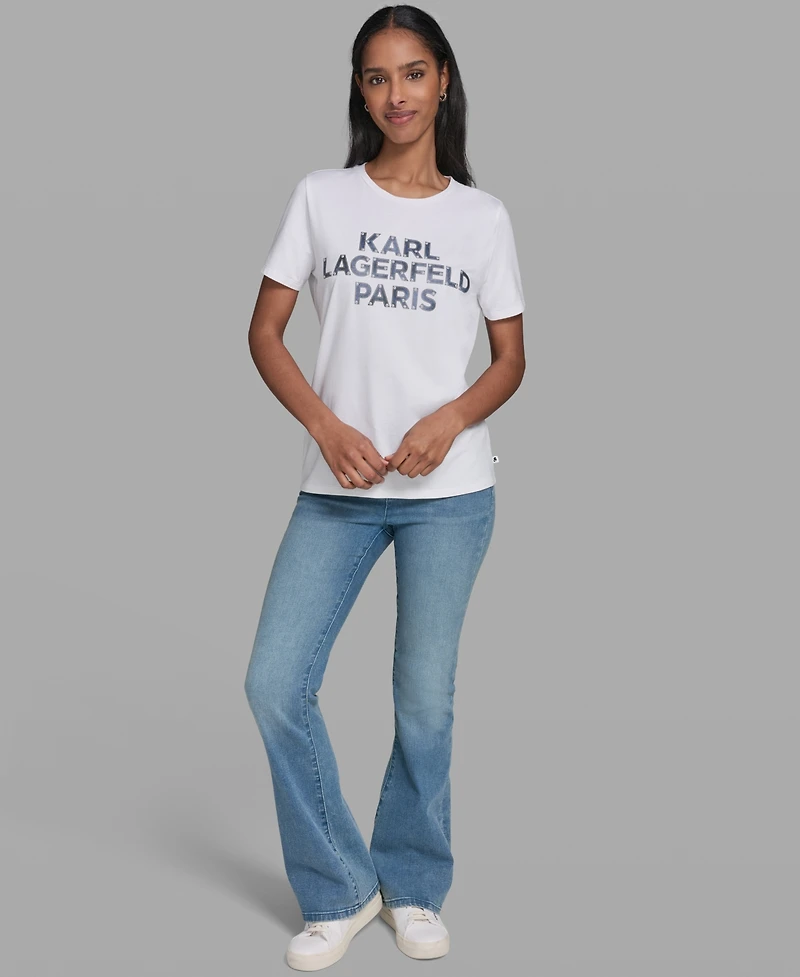 Karl Lagerfeld Paris Women's Crewneck Denim Logo T-Shirt
