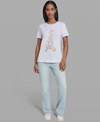 Karl Lagerfeld Paris Women's Eiffel Tower Logo Short-Sleeve T-Shirt