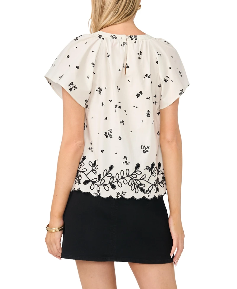 Vince Camuto Women's Embroidered Flutter-Sleeve Top