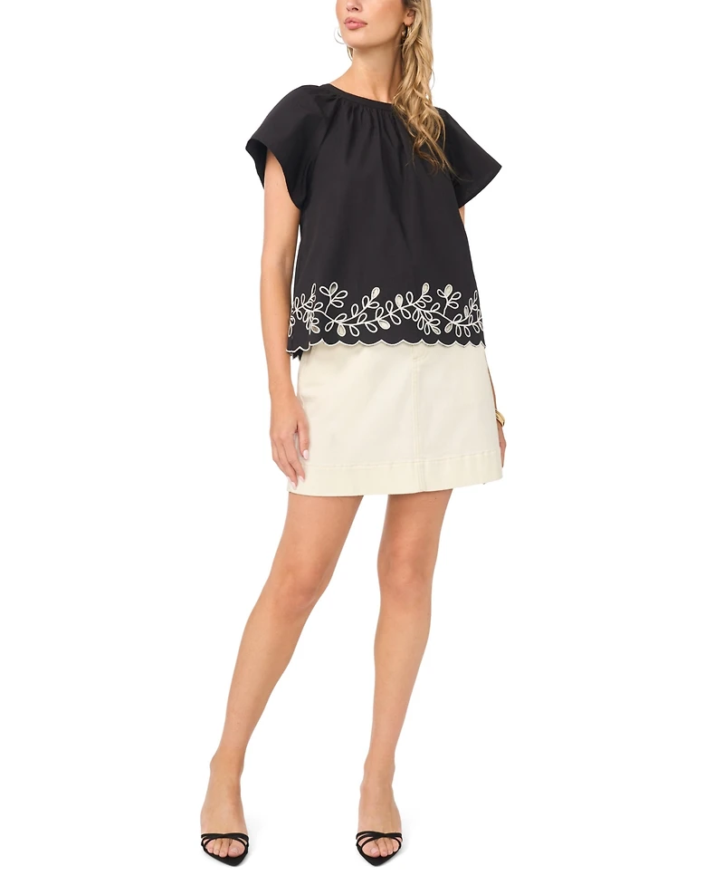 Vince Camuto Women's Cotton Flutter-Sleeve Top