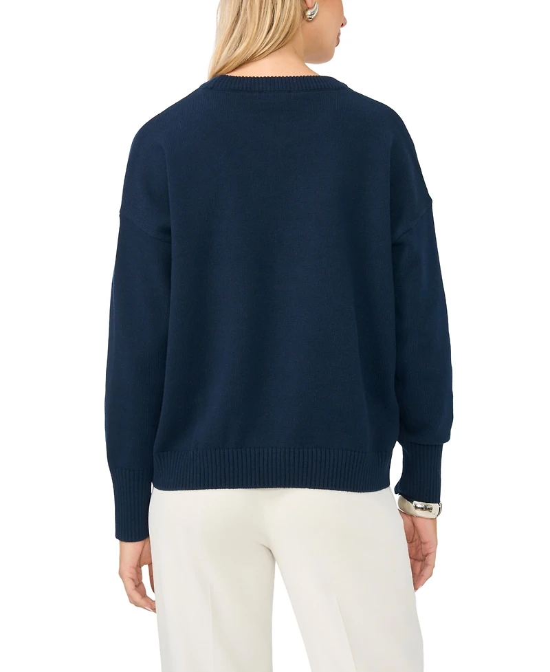 Vince Camuto Women's Sardine Motif Crewneck Sweater