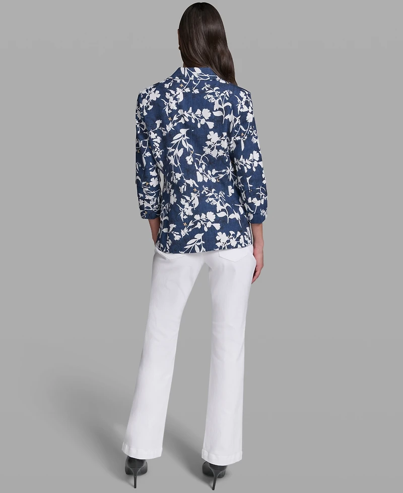 Karl Lagerfeld Paris Petite Printed Collared Neck Blazer