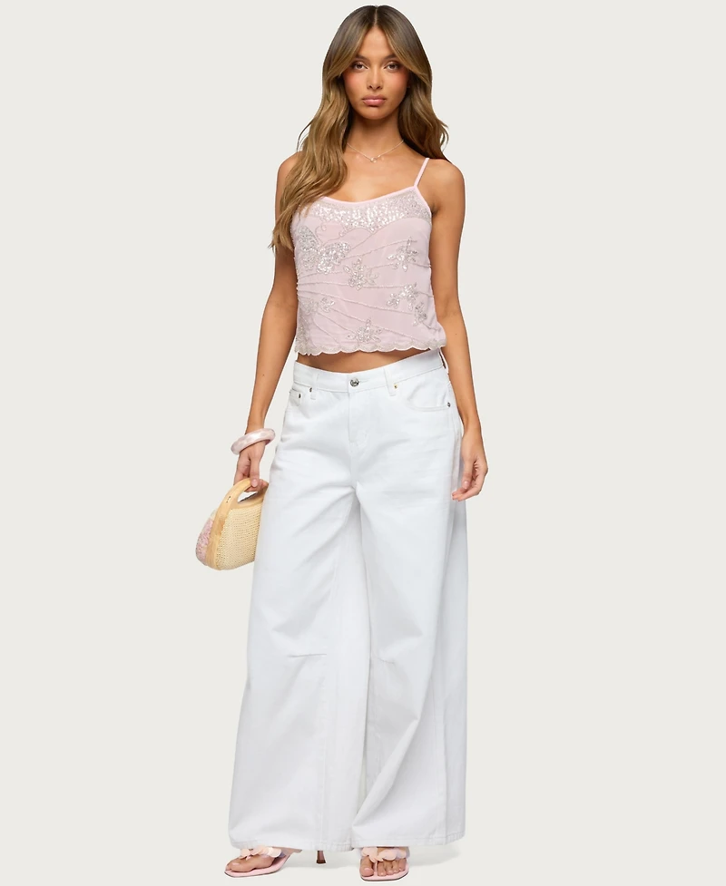 Edikted Women's Bead and Sequin Chiffon Tank Top