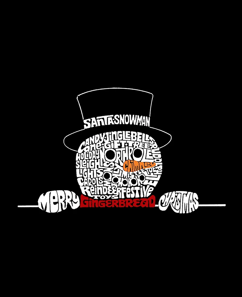 La Pop Art Men's Peeking Snowman Christmas Word T-Shirt