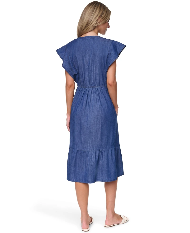 Nautica Women's Cotton-Blend V-Neck Chambray Dress
