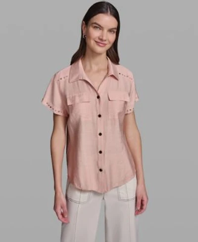 Karl Lagerfeld Paris Womens Short Sleeve Camp Collar Shirt