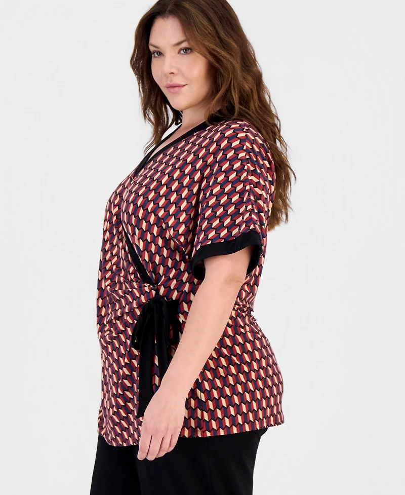Anne Klein Plus Printed Short-Sleeve Wrap Tunic
