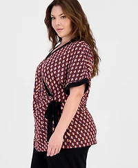 Anne Klein Plus Printed Short-Sleeve Wrap Tunic