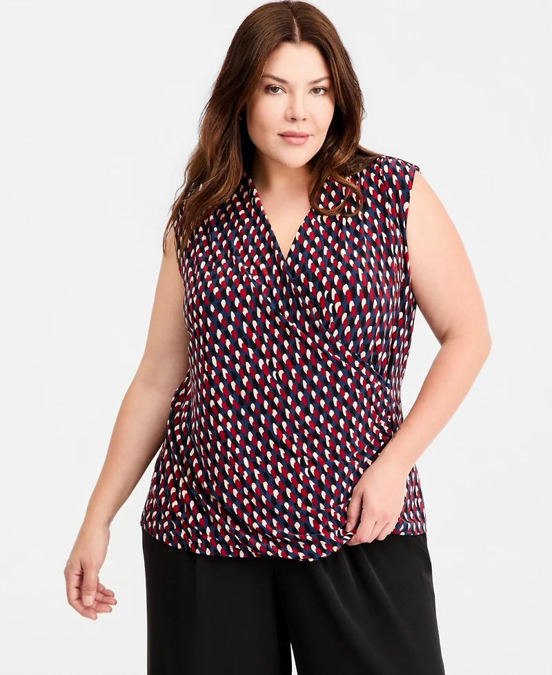 Anne Klein Plus Printed Surplice Sleeveless Top