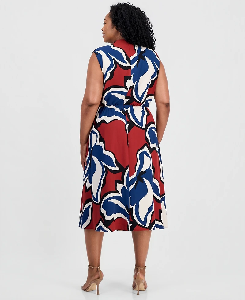 Anne Klein Plus Sleeveless Faux-Wrap Midi Dress