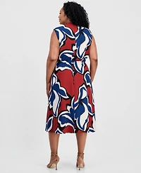 Anne Klein Plus Sleeveless Faux-Wrap Midi Dress