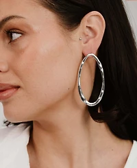 Ettika Silver-Tone Hammered Large Oval Earrings