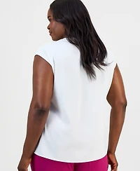 Kasper Plus Sleeveless Pleated-Neck Top