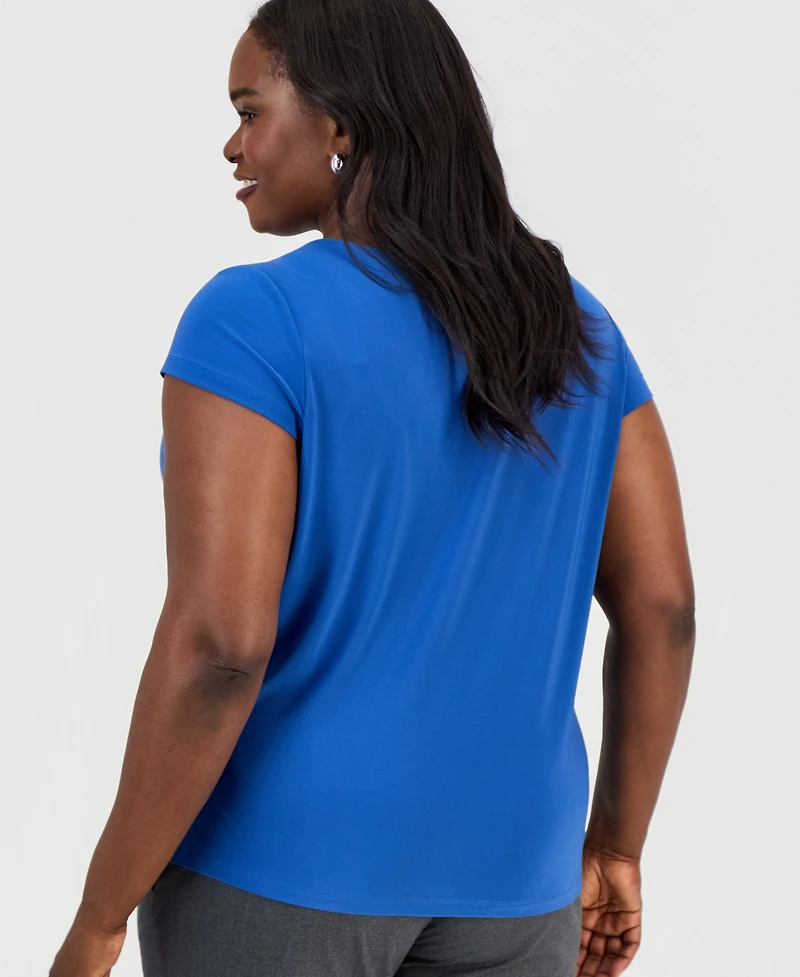 Kasper Plus Cowlneck Cap-Sleeve Top