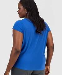 Kasper Plus Cowlneck Cap-Sleeve Top