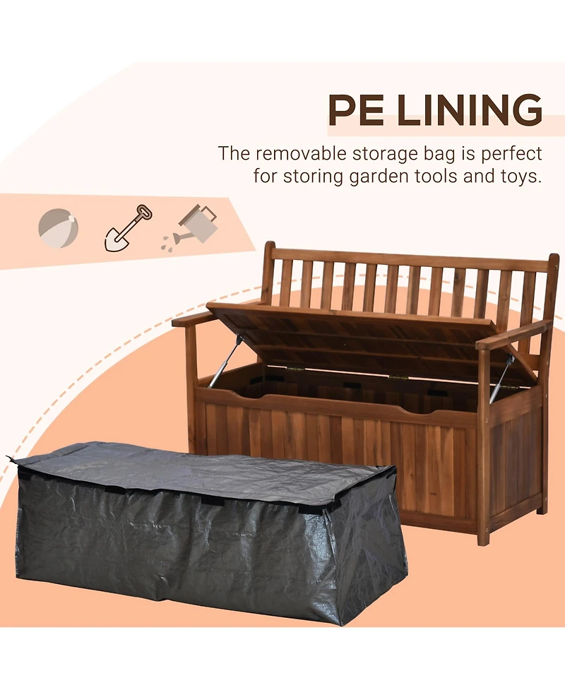 Outsunny 41 Gallon Outdoor Wooden Storage Bench with Lining for Garden Tools Toys, Teak