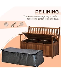 Outsunny 41 Gallon Outdoor Wooden Storage Bench with Lining for Garden Tools Toys, Teak