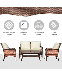 Outsunny 4-Piece Outdoor Rat Sofa Conversation Set w/ Chairs & Table,
