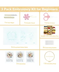 Gnuadz 3pc Embroidery Kit Pattern Beginner Diy Craft Hoop Floss Guide