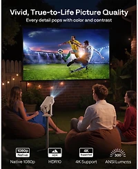 Aurzen Portable Mini Projector with Built-in Google Tv, Flexible Stand, Tof Auto Focus, Usb-c Powered, 4K Support, 300 Ansi Lumens