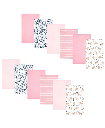 Hudson Baby Girl Cotton Poly Flannel Burp Cloths Bundle 12-Pack, Loves Me Deerly, One Size
