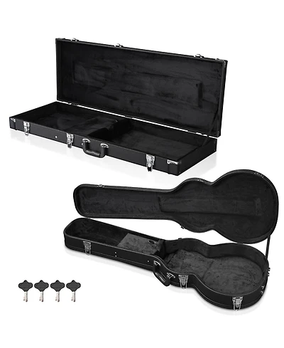 Yescom 2 Set Electric Guitar Hard Cases Wooden Shell for Lp Style and Universal Fit Portable Gig Bag with Lock Studio Travel
