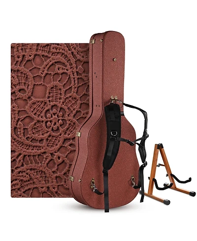 Yescom Acoustic Guitar Hard Case with Backpack Strap and Folding Stand Fits 40" 41" Dreadnought 2026 Exclusive Edition Rococo Burnt Sienna