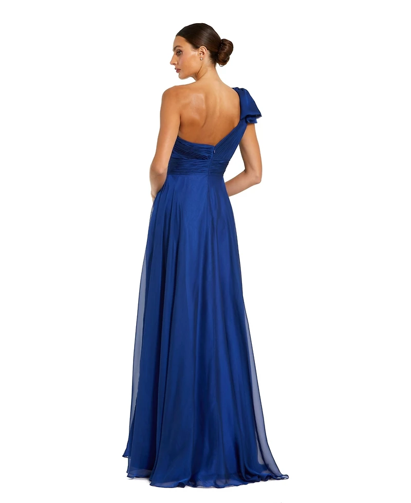 Women's Pleated One Shoulder Chiffon Gown
