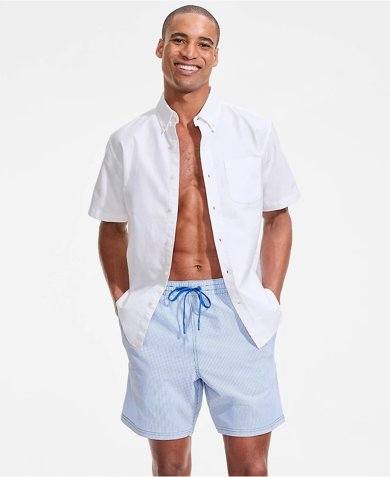Lands' End Men's 7" Seersucker Volley with Hydroliner Swim Trunk