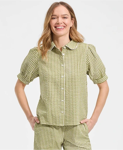 Lands' End Women's Seersucker Peter Pan Collar Shirt