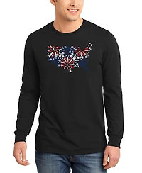 La Pop Art Men's Usa Fireworks and Stars Word Long-Sleeve T-Shirt